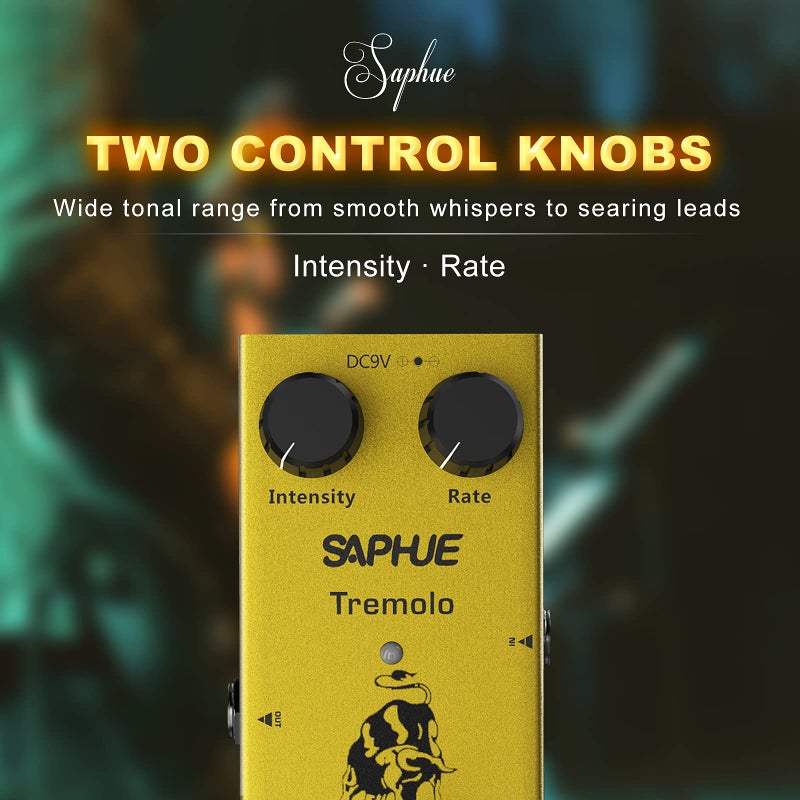 SAPHUE Guitar Tremolo Effects Pedal Intensity/Rate Knob Effect Pedals with Steel Metal Shell Mini Single Type Dc 9V with True Bypass Switch for Multi Electric Guitar Kit - Image 2